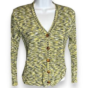 Kookai Women's Space Dye Knitted Button-Up V-Neck Sweater Cardigan Yellow Size 1